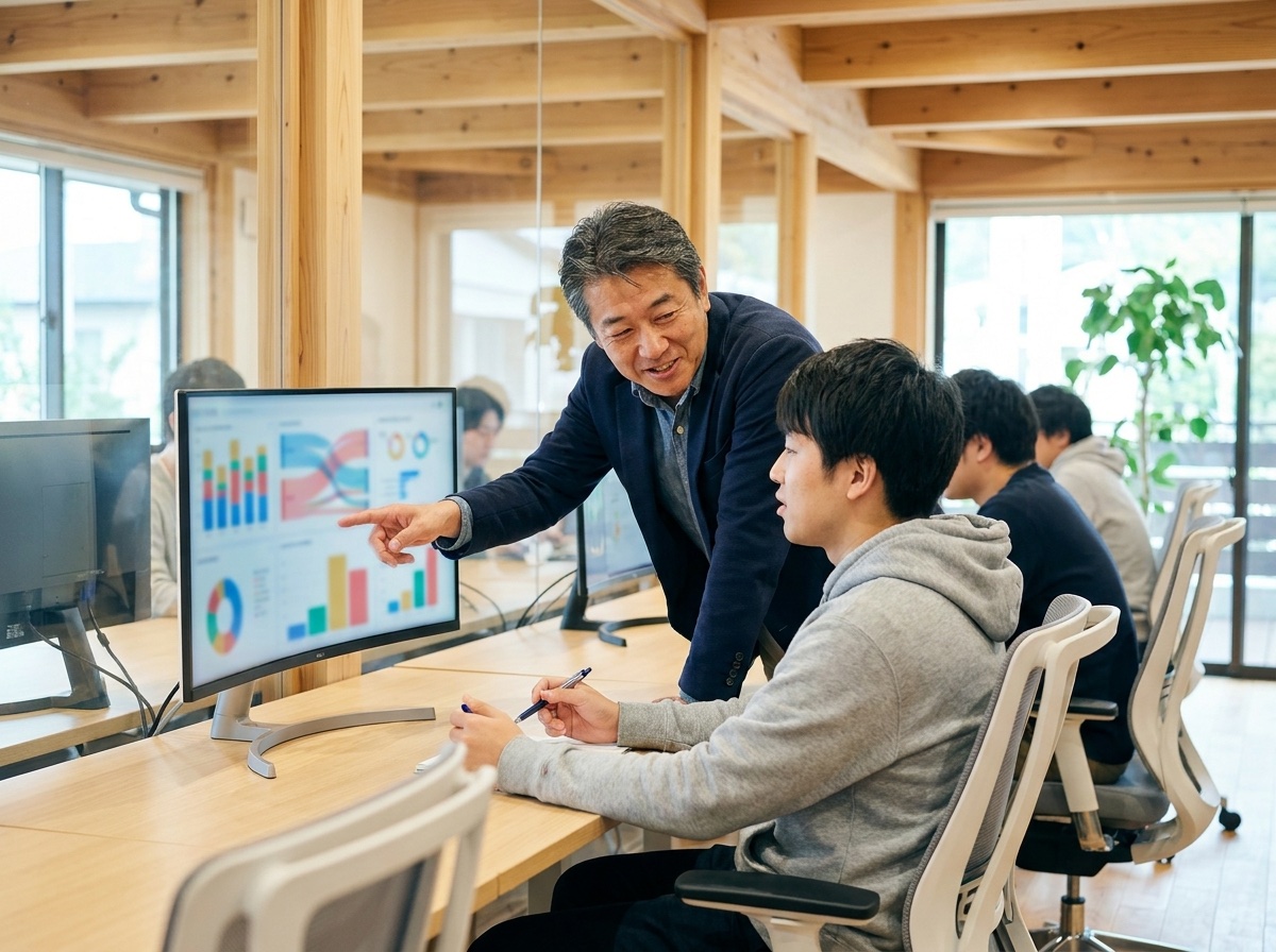広告運用ダッシュボードをメンターと確認する様子