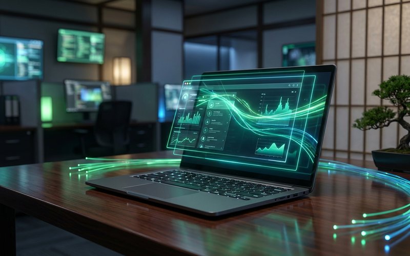 浮遊するダッシュボードUIと実写デバイス