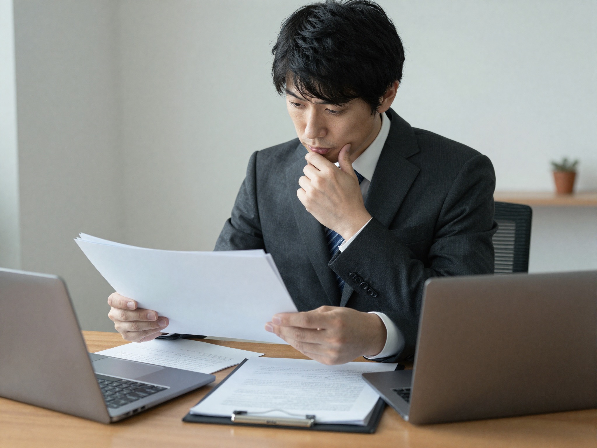 資料と向き合い次の一手を探す会社員