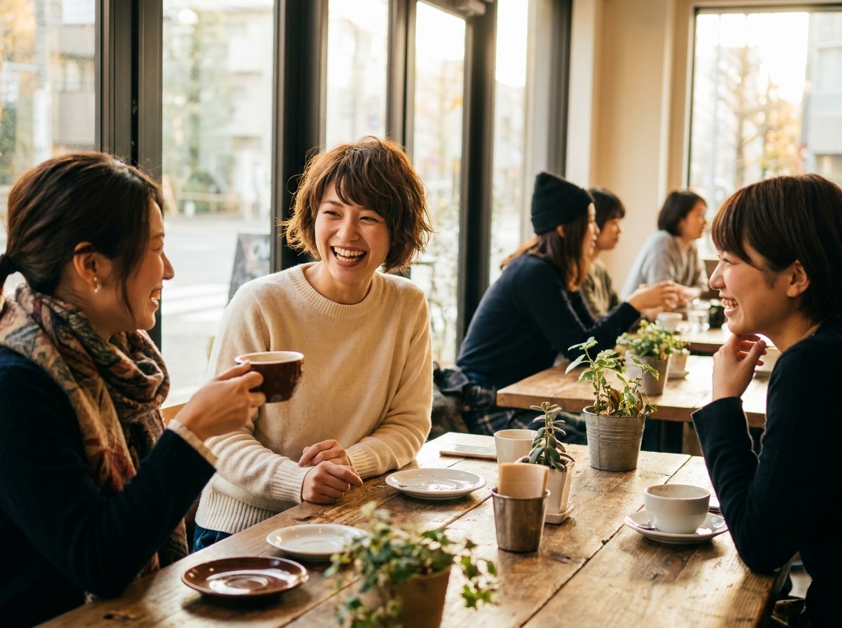 友人とカフェで過ごす様子