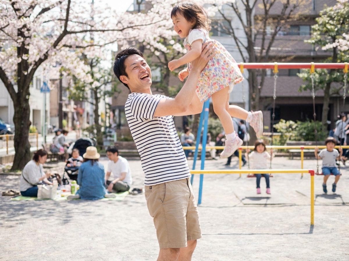 公園で遊ぶ父子