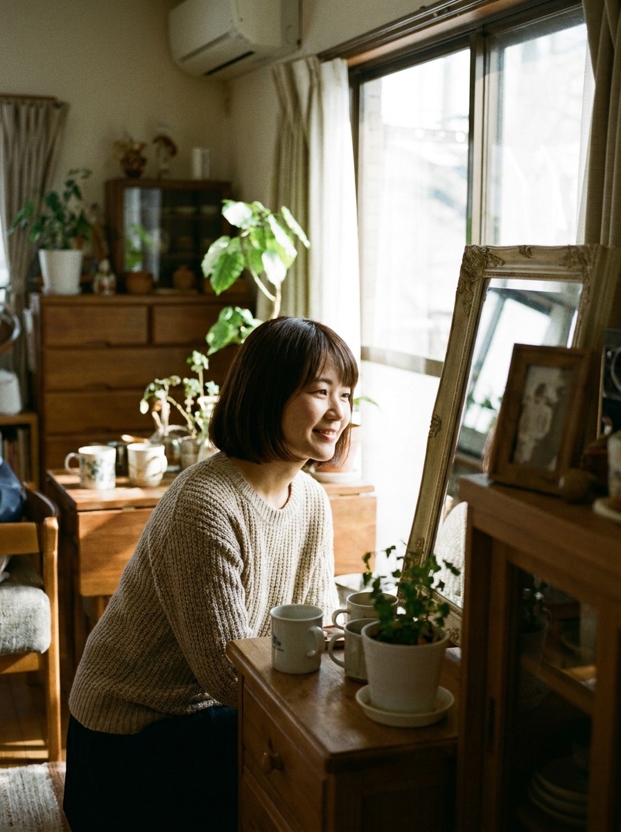 鏡を見る様子