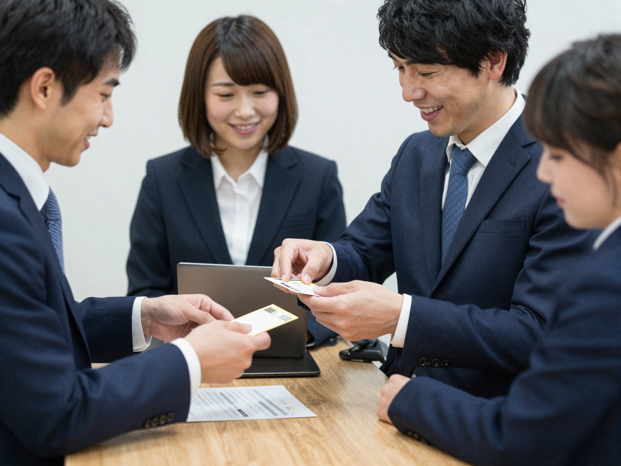 セミナーで出会った参加者同士が名刺交換する様子
